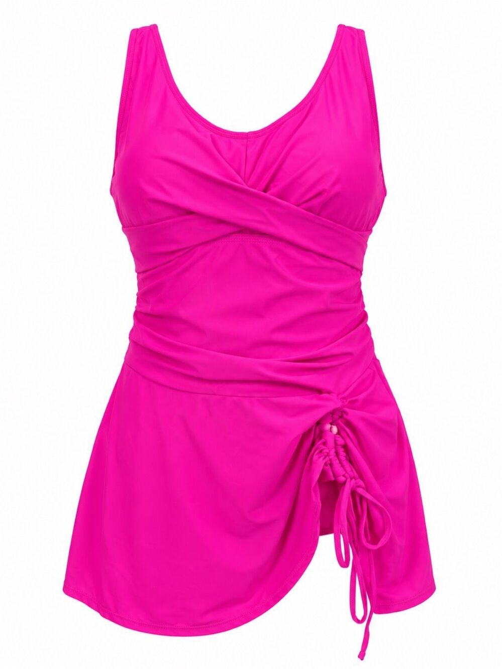 Hot Pink Ruched Skirted One Piece Swimsuit Size Large Wrap Front